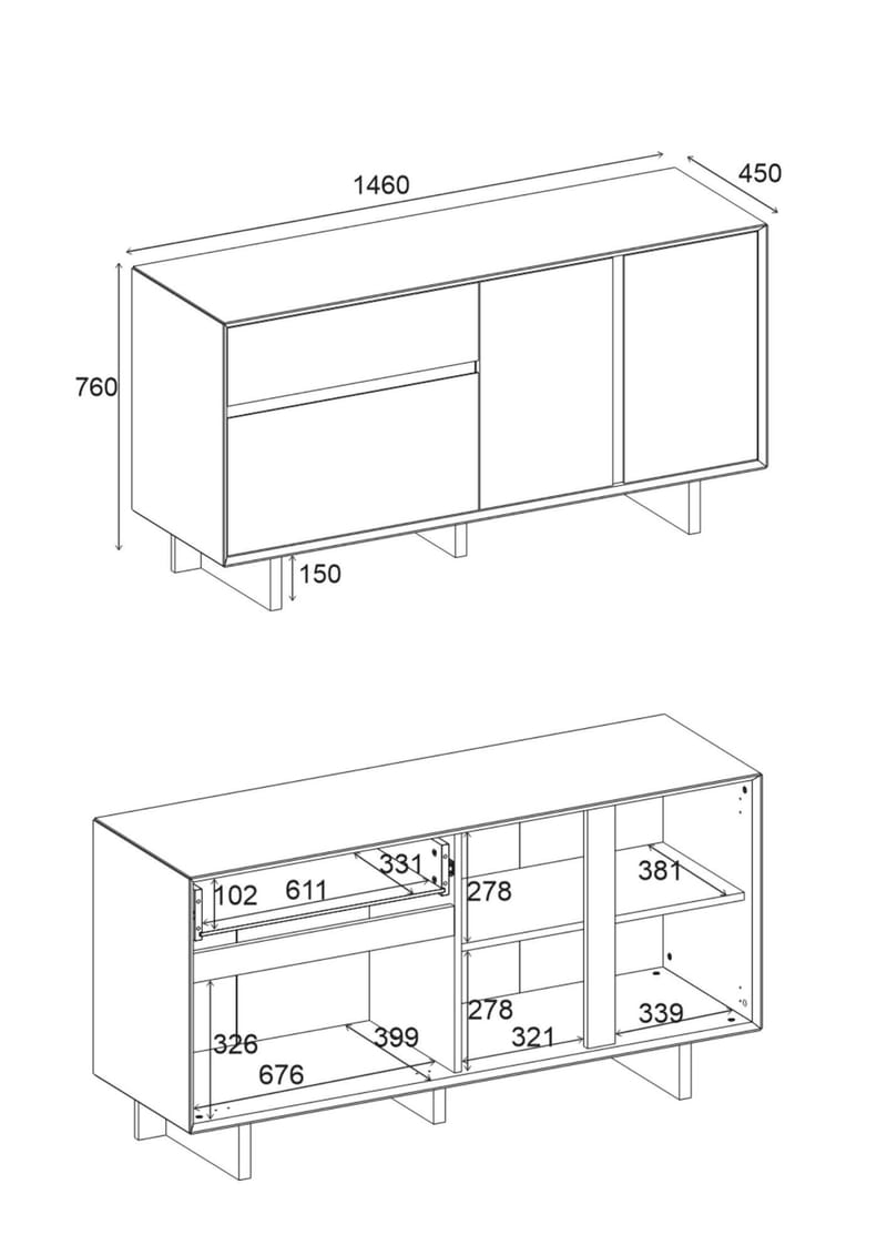 Tavon Konsol 146x76x45 cm - Naturlig ek - Förvaring - Förvaringsmöbler - Skänkar & sideboards