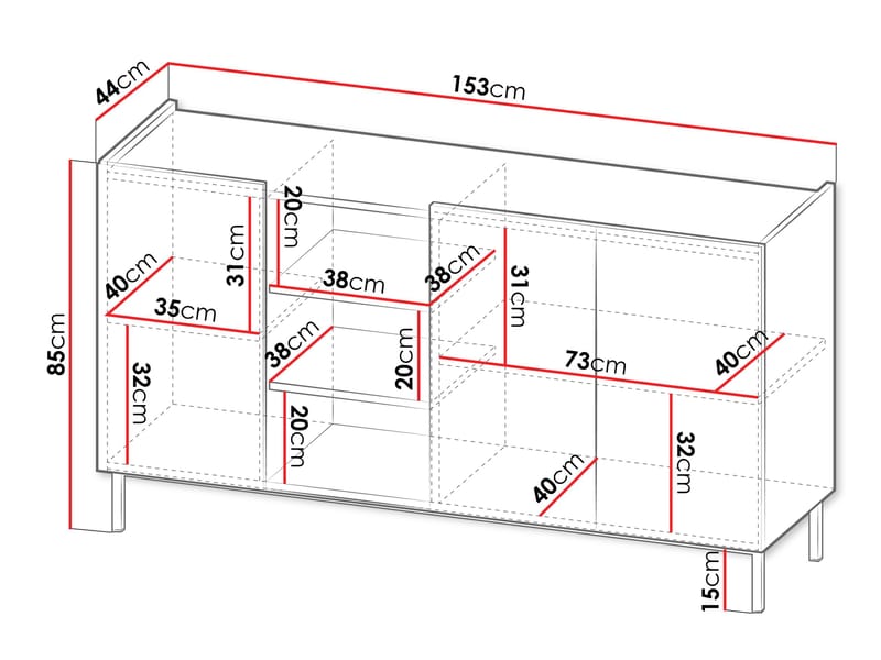 Tavrin Skänk 153x44 cm - Svart - Förvaring - Förvaringsmöbler - Skänkar & sideboards