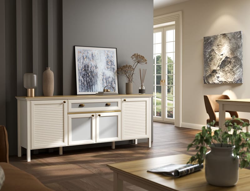 Tenora Konsolbord 202 cm - Crème, ek, grå - Förvaring - Förvaringsmöbler - Skänkar & sideboards