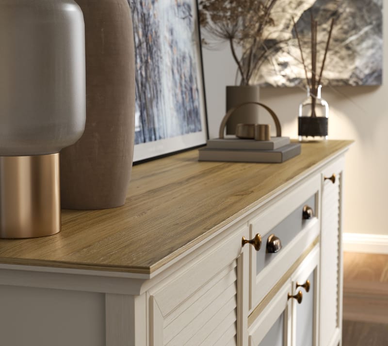 Tenora Konsolbord 202 cm - Crème, ek, grå - Förvaring - Förvaringsmöbler - Skänkar & sideboards