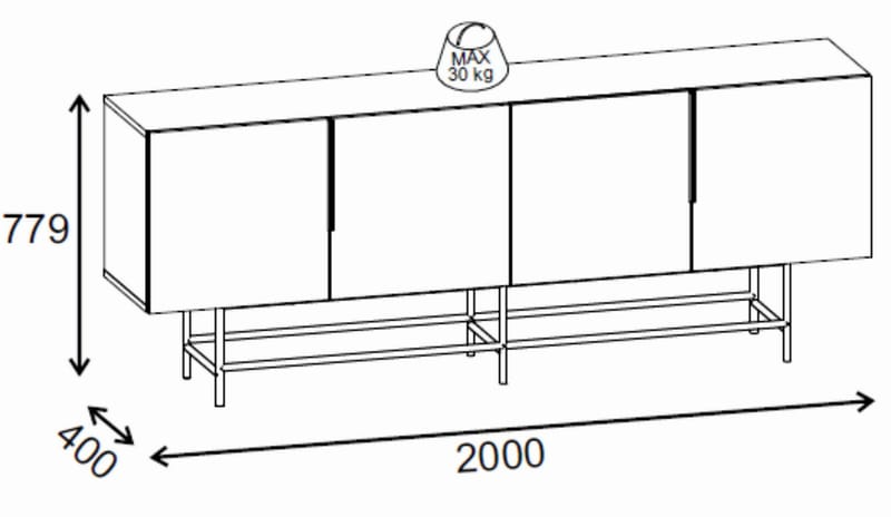 Truvia Konsol 200x77,9x40 cm - Antracit/Svart - Förvaring - Förvaringsmöbler - Skänkar & sideboards