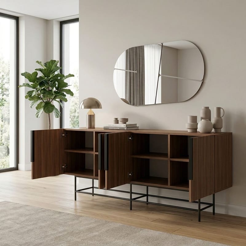 Truvia Konsol 200x77,9x40 cm - Milano Walnut och svart - Förvaring - Förvaringsmöbler - Skänkar & sideboards