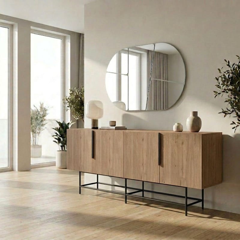 Truvia Konsol 200x77,9x40 cm - Natural Oak och svart - Förvaring - Förvaringsmöbler - Skänkar & sideboards