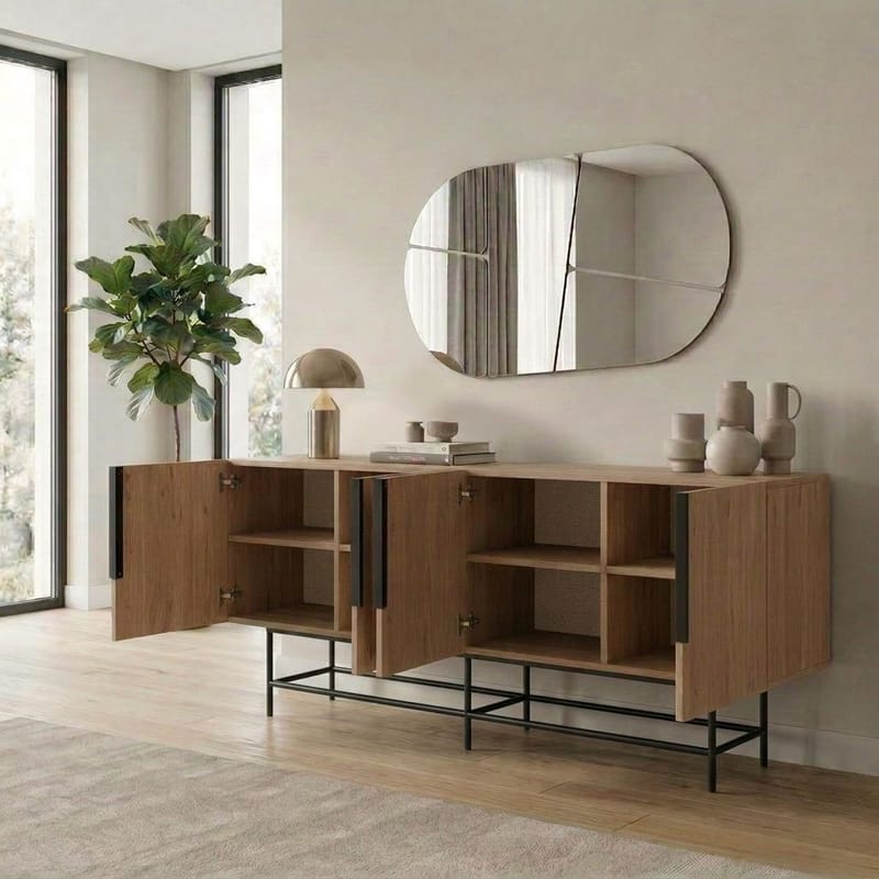 Truvia Konsol 200x77,9x40 cm - Natural Oak och svart - Förvaring - Förvaringsmöbler - Skänkar & sideboards