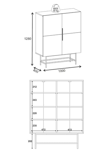 Truvia Sideboard 100x128x40 cm - Antracit/Svart - Förvaring - Förvaringsmöbler - Skänkar & sideboards