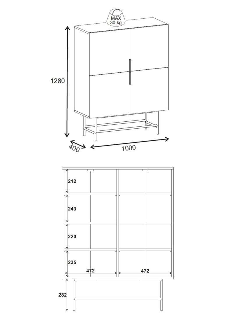 Truvia Sideboard 100x128x40 cm - Antracit/Svart - Förvaring - Förvaringsmöbler - Skänkar & sideboards