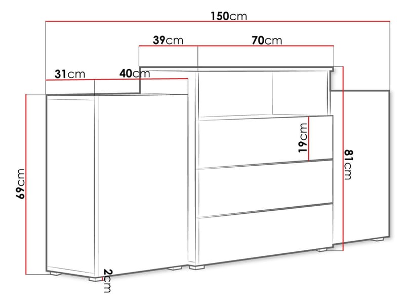 Urbanie Byrå 150 cm med LED - beige - Förvaring - Förvaringsmöbler - Skänkar & sideboards