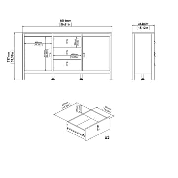 Vallvidera Sideboard med 2 dörrar och 3 lådor 151 cm - Förvaring - Förvaringsmöbler - Skänkar & sideboards