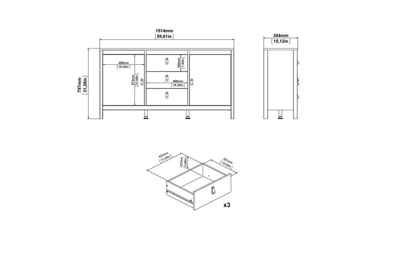 Vallvidera Skänk 151x38 cm - Beige - Förvaring - Förvaringsmöbler - Skänkar & sideboards
