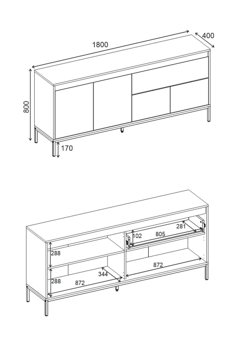 Velar Konsol 180x80x40 cm - Antracit/Wood Black/Svart - Förvaring - Förvaringsmöbler - Skänkar & sideboards