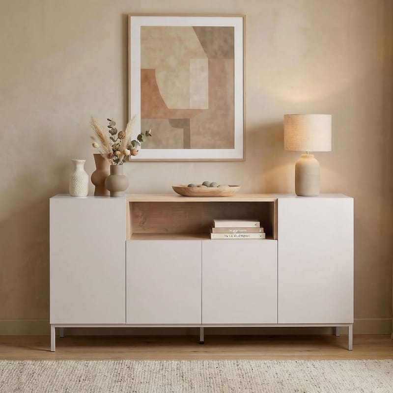 Yldran Konsolbord 160x80x40 cm - Sandstone och Sapphire Oak - Förvaring - Förvaringsmöbler - Skänkar & sideboards