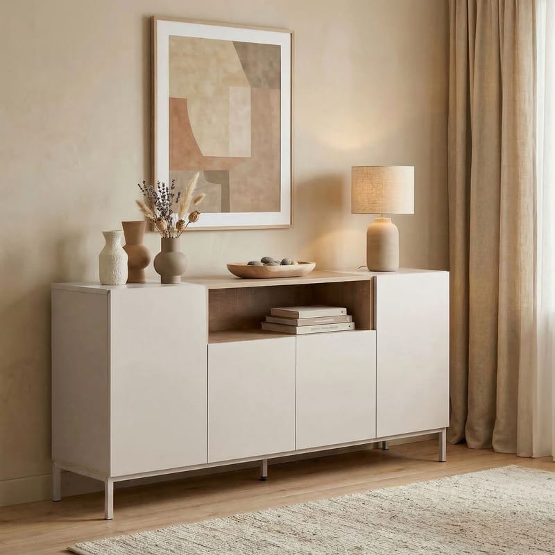 Yldran Konsolbord 160x80x40 cm - Sandstone och Sapphire Oak - Förvaring - Förvaringsmöbler - Skänkar & sideboards