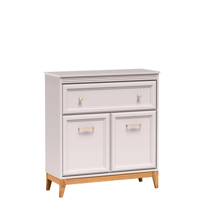 Zeylor Sideboard 92 cm, beige med ben i naturek och guld-kopparfärgade handtag