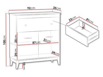 Zeylor Sideboard 92 cm - beige med ben i naturek och guld-kopparfärgade handtag - Förvaring - Förvaringsmöbler - Skänkar & sideboards