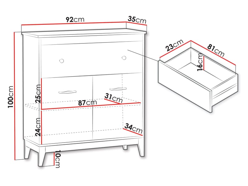 Zeylor Sideboard 92 cm - beige med ben i naturek och guld-kopparfärgade handtag - Förvaring - Förvaringsmöbler - Skänkar & sideboards