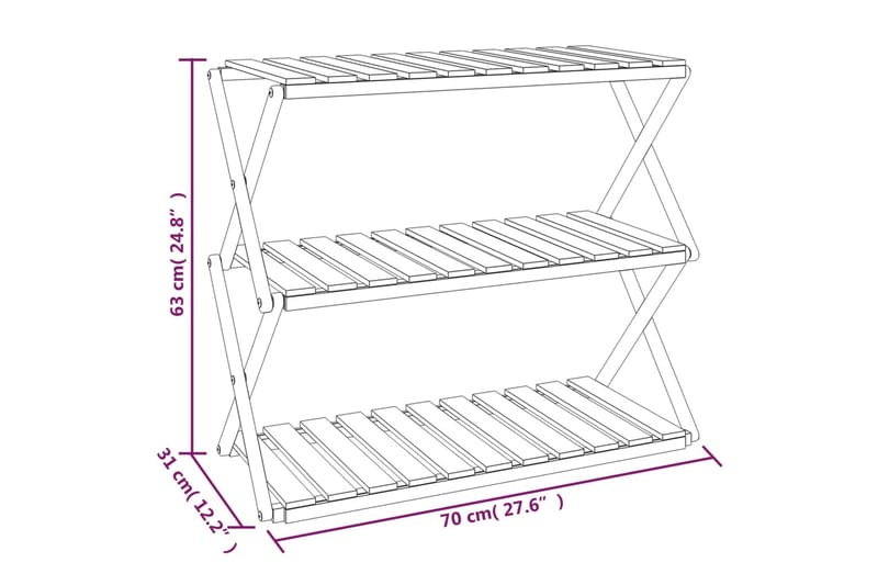 beBasic Hopfällbar hylla 3 hyllplan 70x31x63 cm massivt akaciaträ - Förvaring - Hyllor - Hyllsystem