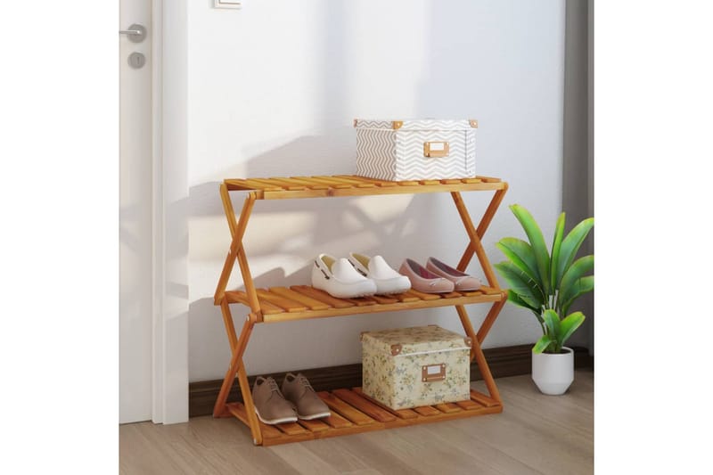 beBasic Hopfällbar hylla 3 hyllplan 70x31x63 cm massivt akaciaträ - Förvaring - Hyllor - Hyllsystem