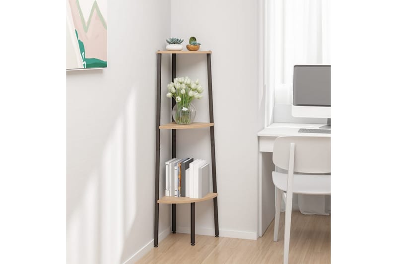 beBasic Hörnhylla 3 hyllplan ljusbrun och svart 45,5x31,5x120 cm - Förvaring - Hyllor - Hörnhylla