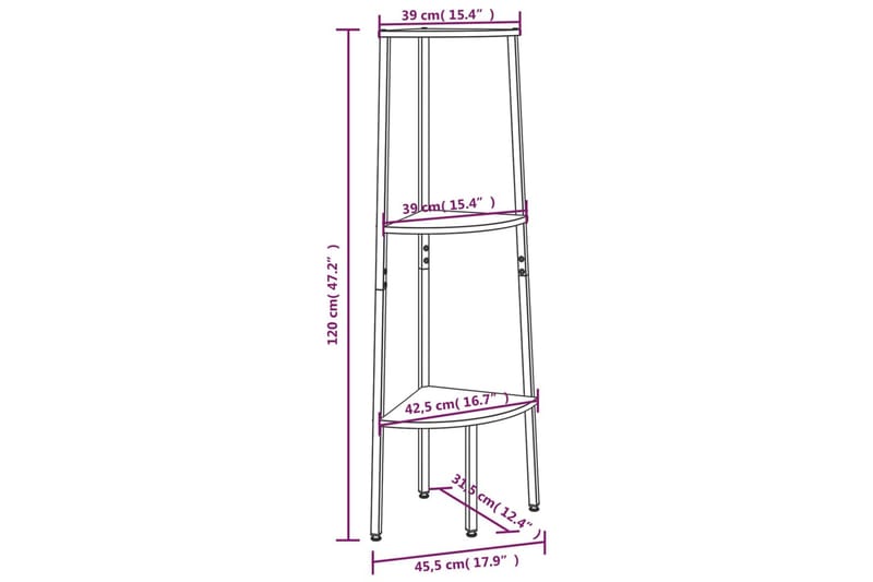 beBasic Hörnhylla 3 hyllplan mörkbrun och svart 45,5x31,5x120 cm - Hörnhylla