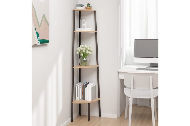 beBasic Hörnhylla 4 hyllplan ljusbrun och svart 45,5x31,5x150 cm - Förvaring - Hyllor - Hörnhylla