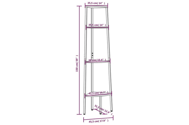 beBasic Hörnhylla 4 hyllplan ljusbrun och svart 45,5x31,5x150 cm - Förvaring - Hyllor - Hörnhylla