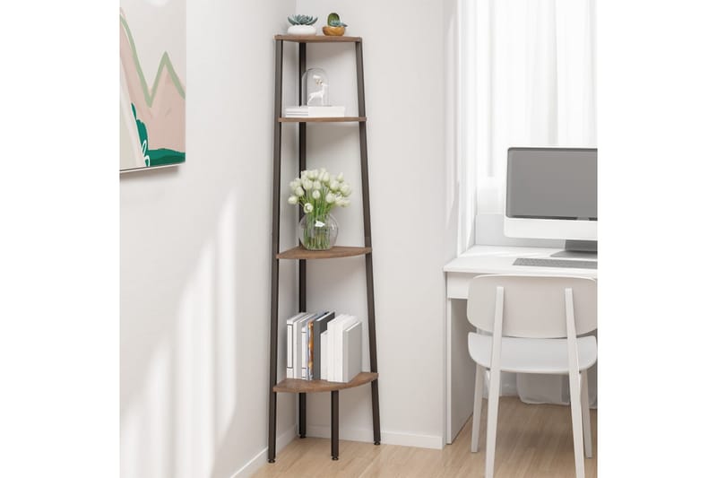 beBasic Hörnhylla 4 hyllplan mörkbrun och svart 45,5x31,5x150 cm - Förvaring - Hyllor - Hörnhylla