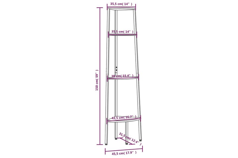 beBasic Hörnhylla 4 hyllplan mörkbrun och svart 45,5x31,5x150 cm - Förvaring - Hyllor - Hörnhylla