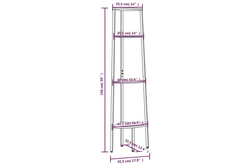 beBasic Hörnhylla 4 hyllplan mörkbrun och svart 45,5x31,5x150 cm - Hörnhylla