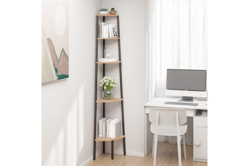 beBasic Hörnhylla 5 hyllplan ljusbrun och svart 45,5x31,5x180 cm - Förvaring - Hyllor - Hörnhylla
