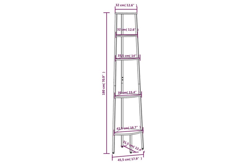 beBasic Hörnhylla 5 hyllplan mörkbrun och svart 45,5x31,5x180 cm - Förvaring - Hyllor - Hörnhylla