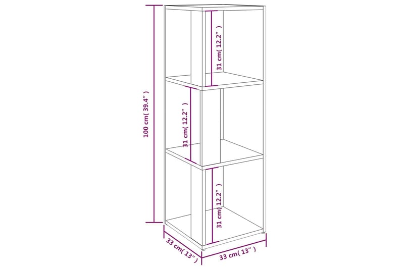 beBasic Hörnhylla brun sonoma 33x33x100 cm konstruerat trä - Hörnhylla