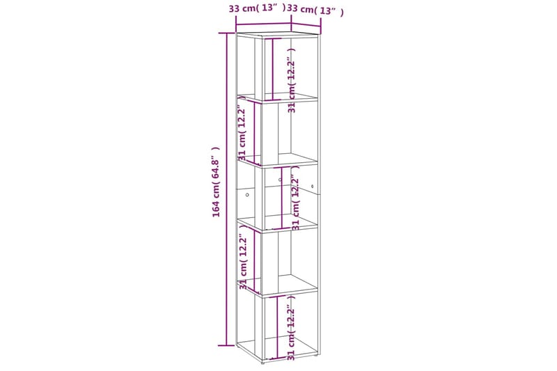 beBasic Hörnhylla Grå Sonoma 33x33x164,5 cm konstruerat trä - Hörnhylla