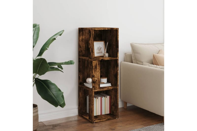 beBasic Hörnhylla rökfärgad ek 33x33x100 cm konstruerat trä - Förvaring - Hyllor - Hörnhylla