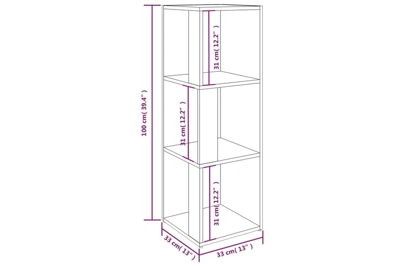 beBasic Hörnhylla rökfärgad ek 33x33x100 cm konstruerat trä - Förvaring - Hyllor - Hörnhylla