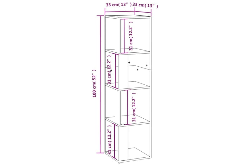 beBasic Hörnhylla rökfärgad ek 33x33x132 cm konstruerat trä - Hörnhylla