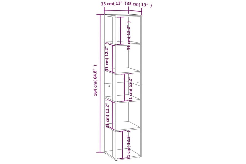 beBasic Hörnhylla rökfärgad ek 33x33x164,5 cm konstruerat trä - Förvaring - Hyllor - Hörnhylla
