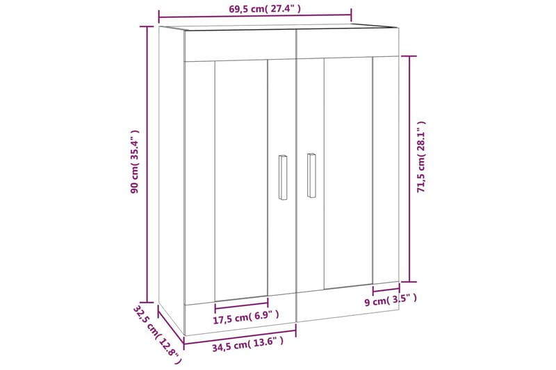 beBasic Väggskåp betonggrå 69,5x32,5x90 cm konstruerat trä - Vägghylla - Kökshylla