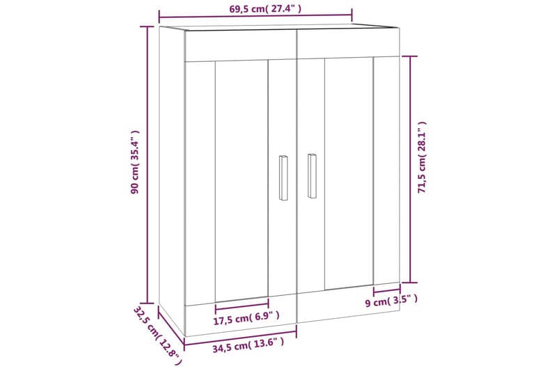 beBasic Väggskåp grå sonoma 69,5x32,5x90 cm konstruerat trä - Vägghylla - Kökshylla