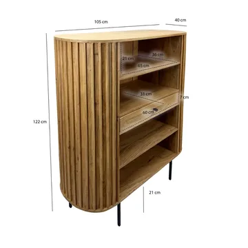 Belilo Bokhylla 105 cm Ribbdesign - naturligt varm honungsbrun och svart - Förvaring - Hyllor - Bokhylla