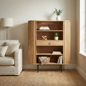 Belilo Bokhylla 105 cm Ribbdesign - naturligt varm honungsbrun och svart - Förvaring - Hyllor - Bokhylla