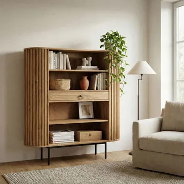 Belilo Bokhylla 105 cm Ribbdesign - naturligt varm honungsbrun och svart - Förvaring - Hyllor - Bokhylla