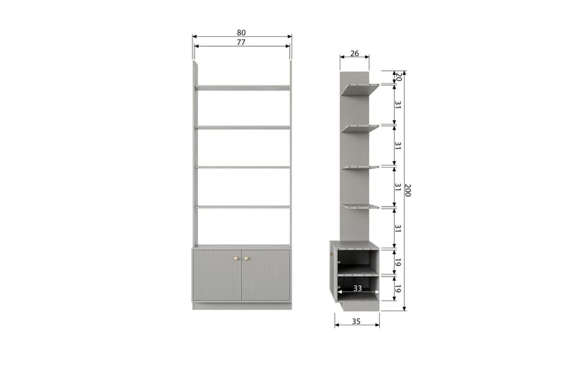 Antonie Bokhylla 35x80 cm - Grå - Förvaring - Hyllor - Bokhylla