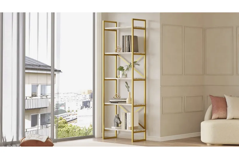 Aobrey Bokhylla 58 cm - Marmor/Guld - Förvaring - Hyllor - Bokhylla