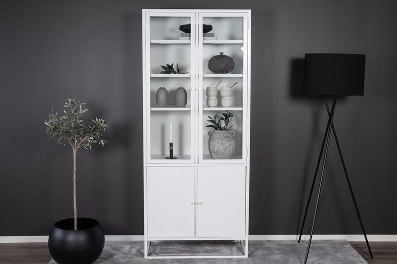 Bakal Bokhylla med Dörrar 80 cm i Glas och Metall - Vit - Förvaring - Hyllor - Bokhylla