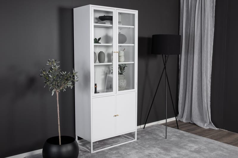 Bakal Bokhylla med Dörrar 80 cm i Glas och Metall - Vit - Förvaring - Hyllor - Bokhylla