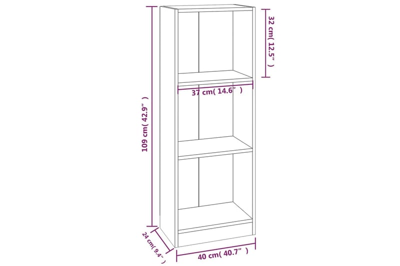 beBasic Bokhylla 3 hyllor rökfärgad ek 40x24x109 cm konstruerat trä - Förvaring - Hyllor - Bokhylla
