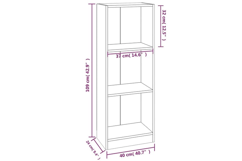 beBasic Bokhylla 3 hyllor rökfärgad ek 40x24x109 cm konstruerat trä - Bokhylla