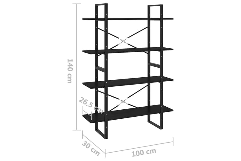 beBasic Bokhylla 4 hyllplan svart 100x30x140 cm massiv furu - Förvaring - Hyllor - Bokhylla