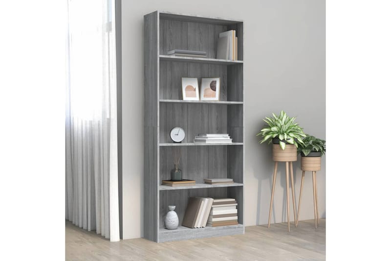 beBasic Bokhylla 5 hyllor grå sonoma 80x24x175 cm konstruerat trä - Förvaring - Hyllor - Bokhylla