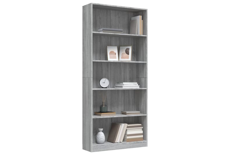 beBasic Bokhylla 5 hyllor grå sonoma 80x24x175 cm konstruerat trä - Förvaring - Hyllor - Bokhylla